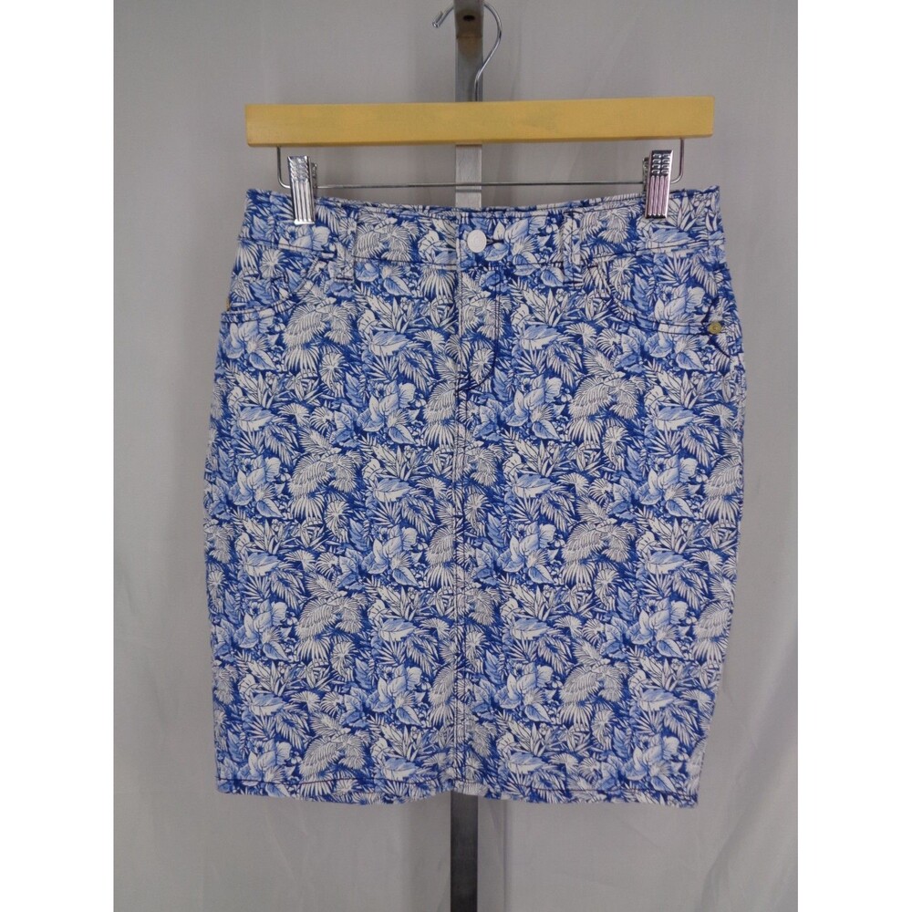 Tommy Bahama Wall of Palms Denim Jean Skirt Size 2 Floral Coastal Tropical - Picture 1 of 10